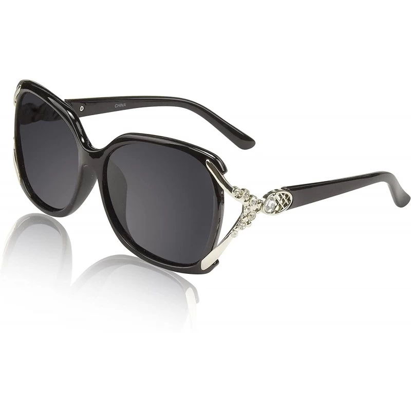 Square Designer Oversized Polarized Sunglasses For Women UV400 Sun Glasses - Black Frame With Rhinestones - CJ18D47DAGH $11.37