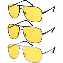 Square Men's Metal Sunglasses w/Night Driving Lens and Spring Hinges 1209S-ND - Matte Black Frame/Night Driving - C81884WEMZA...