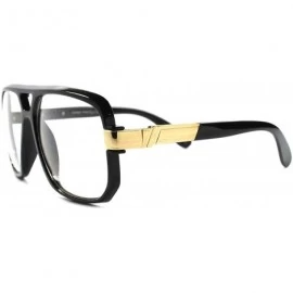 Square Classic Vintage Retro Swag Indie Hip Hop Rapper DJ Clear Lens Square Glasses - Black & Gold - CC189AS3CG5 $26.19