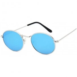 Round Retro Round Pink Sunglasses Women Brand Designer Sun Glasses Alloy Mirror Female Oculos De Sol Brown - Silverblue - CG1...