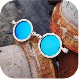 Square Classic Gothic Steampunk Sunglasses Round Metal Er Glasses Vintage UV400 Eyewear Shades - C2 Blue Mirror - C6198AI9X54...