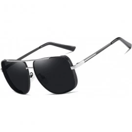 Sport Polarized Square Sunglasses for Men Al-Mg Driving Sun Glasses Womens - Black Silver - C41953Y4N7I $21.61