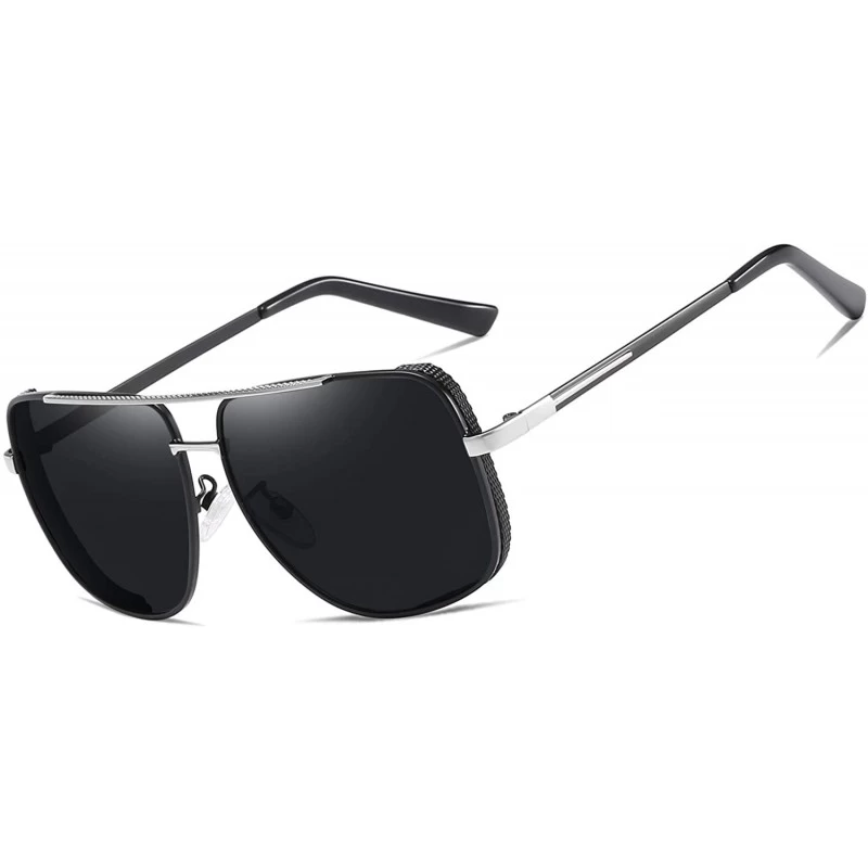Sport Polarized Square Sunglasses for Men Al-Mg Driving Sun Glasses Womens - Black Silver - C41953Y4N7I $21.61