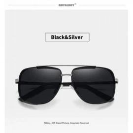 Sport Polarized Square Sunglasses for Men Al-Mg Driving Sun Glasses Womens - Black Silver - C41953Y4N7I $21.61