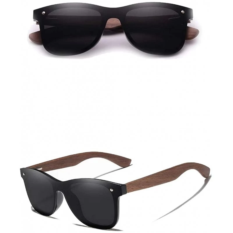 Rectangular Genuine adjustable polarized sunglasses handmade square men fashion Full Lens Walnut Wood - Gray - CY18X4YSRRA $2...