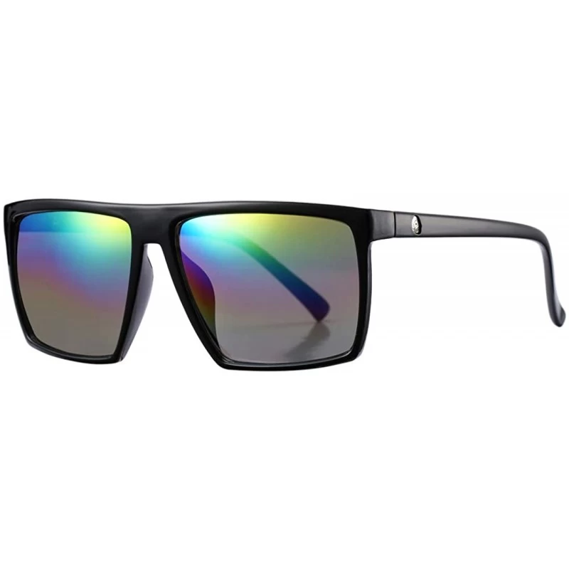 Square Square Sunglasses for Men Women 100% UV Protection Designer Sun Glasses - A5 Black Frame/Rainbow Mirror Lens - C018HDI...