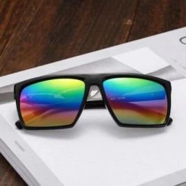 Square Square Sunglasses for Men Women 100% UV Protection Designer Sun Glasses - A5 Black Frame/Rainbow Mirror Lens - C018HDI...
