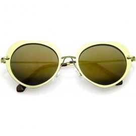 Oversized Women's Unique Thin Metal Arms Round Color Mirrored Lens Heart Sunglasses 54mm - Gold / Gold Mirror - CC1865SKR9T $...