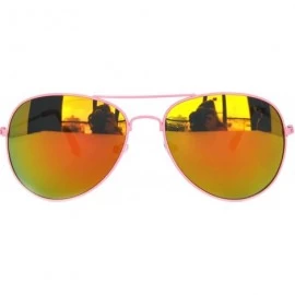 Aviator Full Mirror Lens Colored Metal Frame with Spring Hinge - Neon Pink Frame Gold-red Lens - CB11MZ9TDXV $10.47