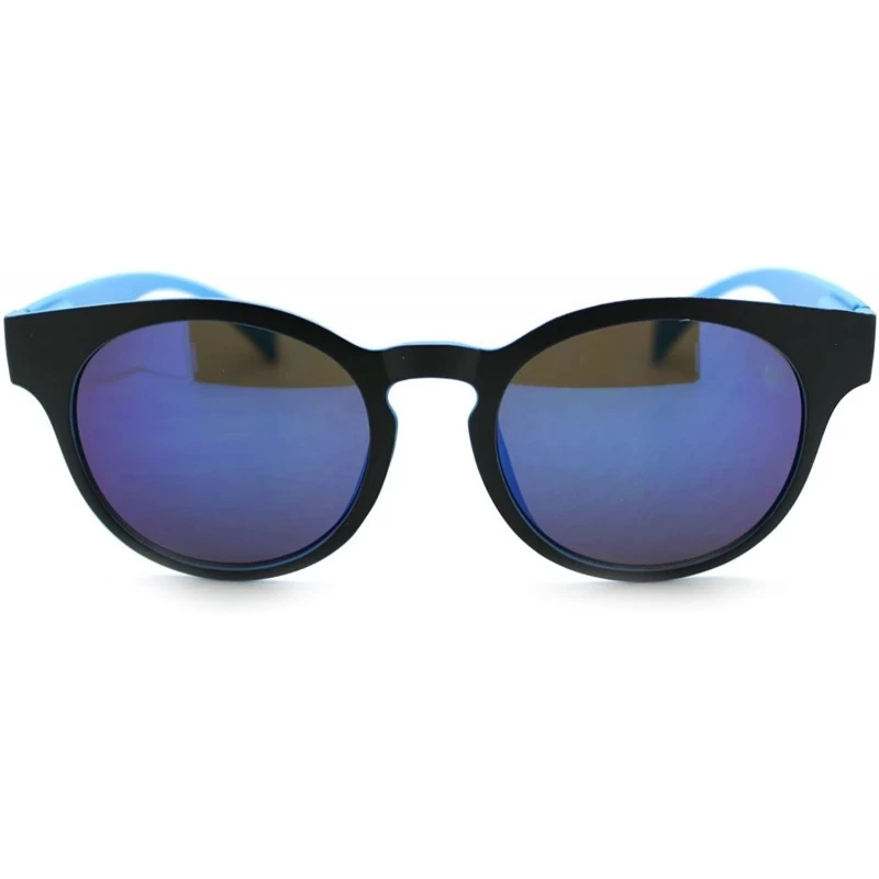 Round Round Keyhole Sunglasses 2-tone Color Mirror Lens Spring Hinge - Blue - CC11Q9GFPB5 $13.00
