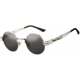 Square Retro Round Steampunk Sunglasses John Lennon Hippie Glasses Metal Frame - Silver Frame/Gray Lens - C718Q6ZCMOW $14.55