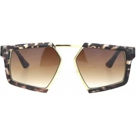 Rectangular Geometric Squared Racer Mobster Sunglasses - Clear Tortoise Gradient Brown - CA18O9N00O5 $22.75