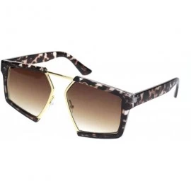 Rectangular Geometric Squared Racer Mobster Sunglasses - Clear Tortoise Gradient Brown - CA18O9N00O5 $14.96