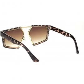 Rectangular Geometric Squared Racer Mobster Sunglasses - Clear Tortoise Gradient Brown - CA18O9N00O5 $14.96