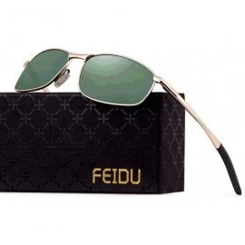 Rectangular Polarized Sport Mens Sunglasses HD Lens Metal Frame Driving Shades FD 9005 - Green /Gold - C118KRNDTC7 $20.08
