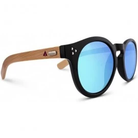 Wayfarer Wooden Bamboo Sunglasses Temples Round Vintage Oversize Wood Sunglasses - Blue W/ Pouch - C011VNUT301 $39.87