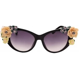 Wrap Sunglasses for Women Oversized Cat Eye Glasses Flowers Sunglasses Beach On Vaction UV400 Protection - Black - C21887Z5G4...