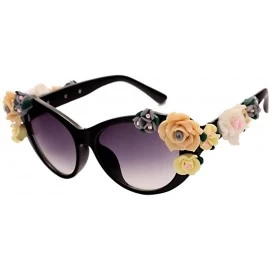 Wrap Sunglasses for Women Oversized Cat Eye Glasses Flowers Sunglasses Beach On Vaction UV400 Protection - Black - C21887Z5G4...