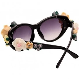 Wrap Sunglasses for Women Oversized Cat Eye Glasses Flowers Sunglasses Beach On Vaction UV400 Protection - Black - C21887Z5G4...