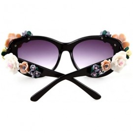 Wrap Sunglasses for Women Oversized Cat Eye Glasses Flowers Sunglasses Beach On Vaction UV400 Protection - Black - C21887Z5G4...
