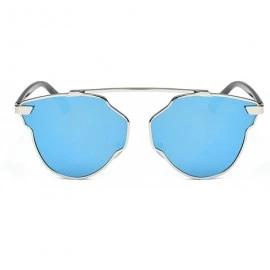 Oval Retro Classic Sunglasses for women metal Resin UV400 Sun glasses - Silver Blue - CJ18T63DI0L $16.79