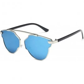 Oval Retro Classic Sunglasses for women metal Resin UV400 Sun glasses - Silver Blue - CJ18T63DI0L $16.79