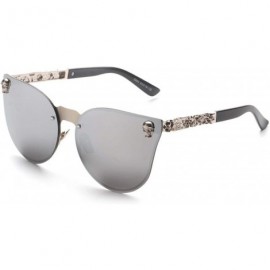 Sport Rimless Cat Eye Sunglasses with Skull Frame and Flower Leg for Women Metal Temple Shade UV400 - C8 - CR1987A2SAH $30.22