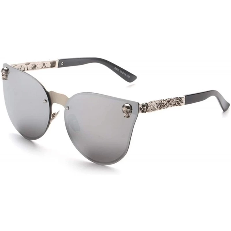 Sport Rimless Cat Eye Sunglasses with Skull Frame and Flower Leg for Women Metal Temple Shade UV400 - C8 - CR1987A2SAH $15.96