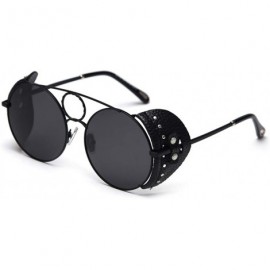Round Retro Punk Sunglasses Women Polarized Metal Frame Vintage Round Sun Glasses for Men - Full Black - CB18AG77T6M $24.54