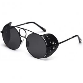 Round Retro Punk Sunglasses Women Polarized Metal Frame Vintage Round Sun Glasses for Men - Full Black - CB18AG77T6M $8.76