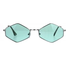 Rectangular Hippie Groovy Diamond Pimp Metal Rim Sunglasses - Silver Green - CT180UIQX3N $13.56