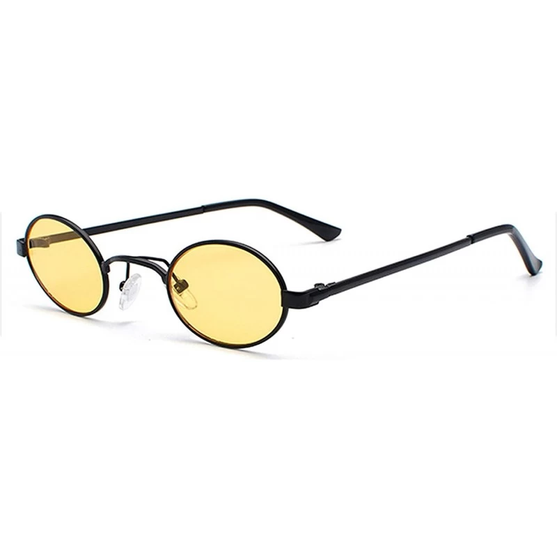 Round Tiny Oval Sunglasses Men Small Frame Vintage Women Sun Glasses Retro Round Decoration - Black With Yellow - C9198AH0ND8...