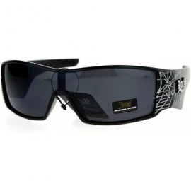 Rectangular Mens Locs Sunglasses Shield Rectangular Wrap Frame Spider Web Design UV 400 - Shiny Black - CB186AHOCN8 $20.41