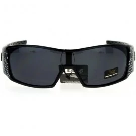 Rectangular Mens Locs Sunglasses Shield Rectangular Wrap Frame Spider Web Design UV 400 - Shiny Black - CB186AHOCN8 $9.40