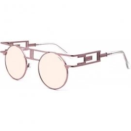 Sport Women Men Round Sunglasses Retro Vintage Steampunk Style Mirror Reflective Circle lens - N2-pink Frame/Pink Lens - CL18...