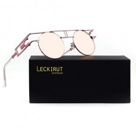 Sport Women Men Round Sunglasses Retro Vintage Steampunk Style Mirror Reflective Circle lens - N2-pink Frame/Pink Lens - CL18...