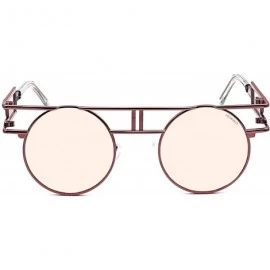 Sport Women Men Round Sunglasses Retro Vintage Steampunk Style Mirror Reflective Circle lens - N2-pink Frame/Pink Lens - CL18...