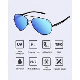 Aviator Polarized Blue Aviator Sunglasses for Women-Men Black Sunshade-UV400 Protection - Blue - CQ18IL8DWLI $12.70