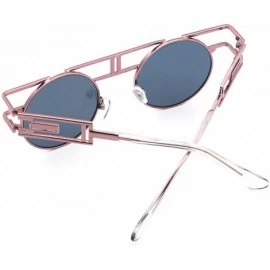 Sport Women Men Round Sunglasses Retro Vintage Steampunk Style Mirror Reflective Circle lens - N2-pink Frame/Pink Lens - CL18...