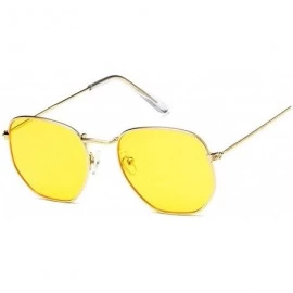 Oval Fashion Sunglasses Women Brand Designer Small Frame Polygon Clear Lens Men Vintage Sun Glasses N Metal - Yellow - CM1985...