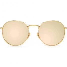 Wayfarer Reflective Lens Round Trendy Sunglasses - Gold Frame / Pink Mirrored Lens - CU17XWD37UI $18.95