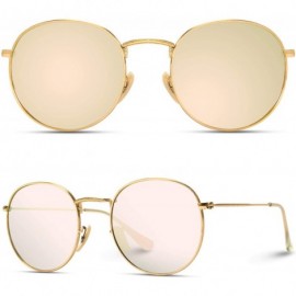 Wayfarer Reflective Lens Round Trendy Sunglasses - Gold Frame / Pink Mirrored Lens - CU17XWD37UI $18.95