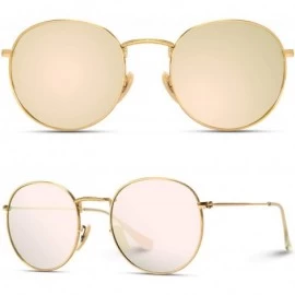 Wayfarer Reflective Lens Round Trendy Sunglasses - Gold Frame / Pink Mirrored Lens - CU17XWD37UI $35.60