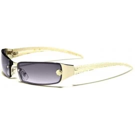 Rectangular Greek Key Luxury Slim Rimless Rectangular Aviator Sunglasses - White & Silver Frame - C818A9C9CTT $21.91
