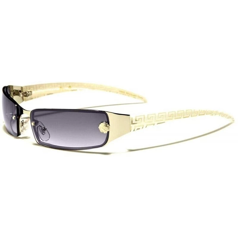 Rectangular Greek Key Luxury Slim Rimless Rectangular Aviator Sunglasses - White & Silver Frame - C818A9C9CTT $9.64