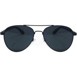 Aviator Wooboo Bamboo and Metal Aviator Sunglasses - Unisex Polarized - Black Frame - CX18YDZTHIE $37.35