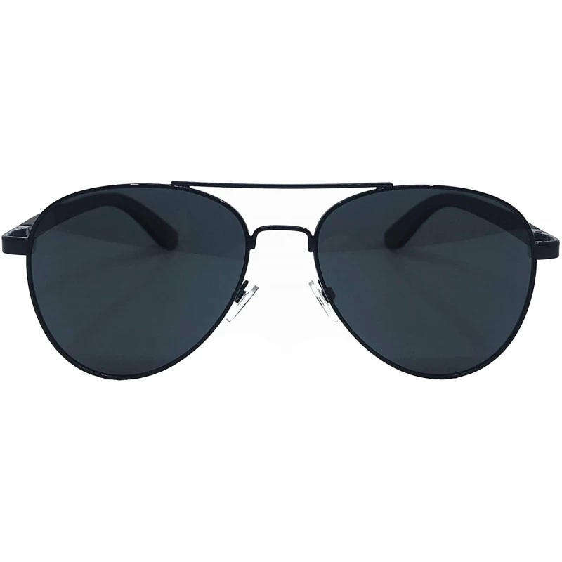 Aviator Wooboo Bamboo and Metal Aviator Sunglasses - Unisex Polarized - Black Frame - CX18YDZTHIE $37.35