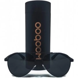 Aviator Wooboo Bamboo and Metal Aviator Sunglasses - Unisex Polarized - Black Frame - CX18YDZTHIE $37.35