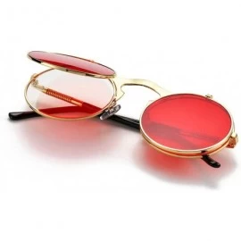 Goggle Vintage Round Flip Up Sunglasses for Men Women Juniors John Lennon Style Circle Sun Glasses - C918G2GKMGZ $31.17