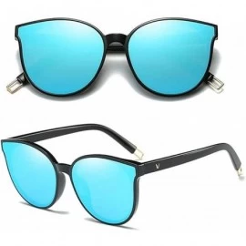 Oversized The Luxe Flat Top Oversized Cat Eye Sunglasses for Girls and Women - Black Blue - CH193XK9Z2E $30.31